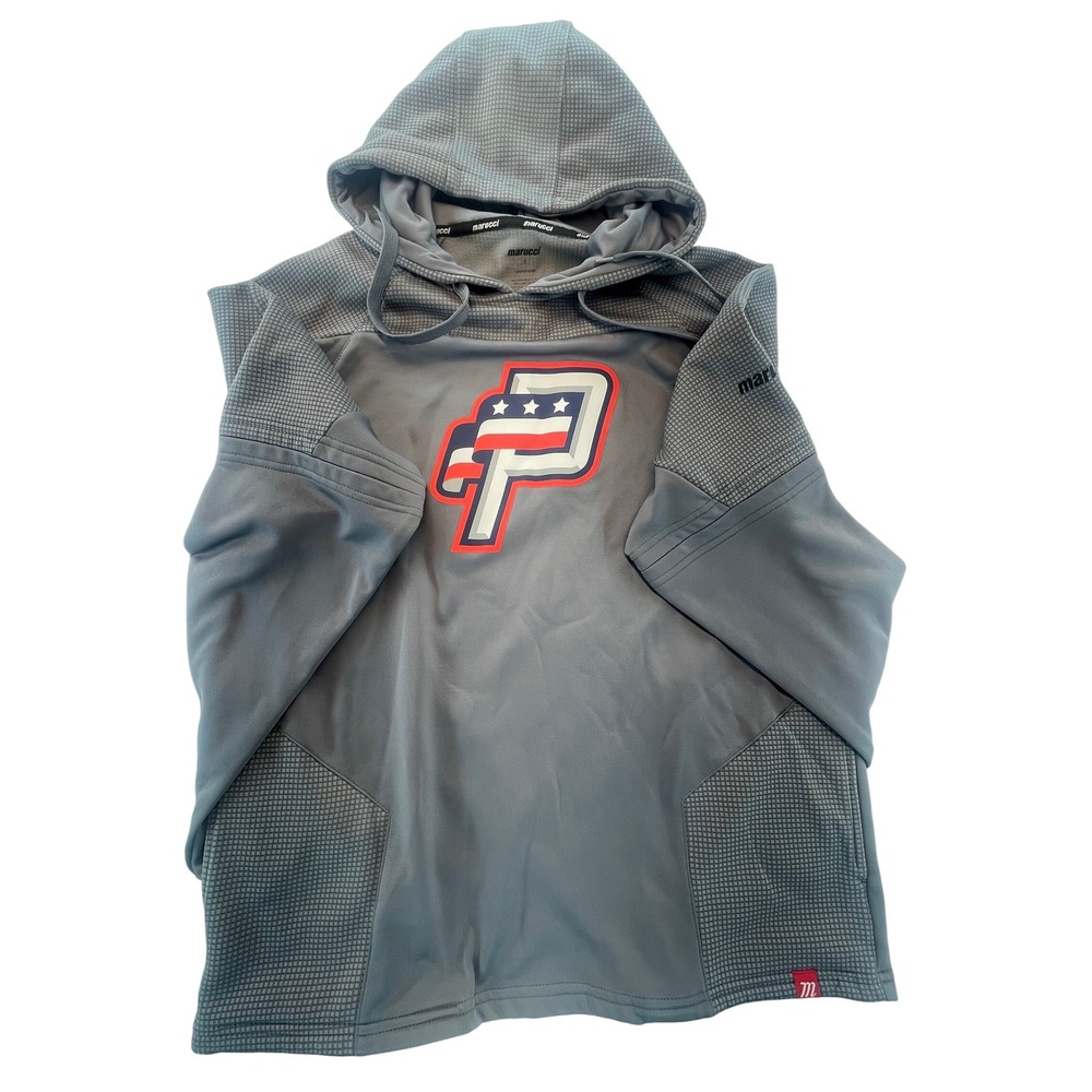 Marucci‎ Baseball Hoodie Mens Size S Gray Patriotic USA Flag Pullover Soft